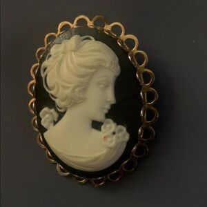 Vintage elegant Cameo Brooch with Gold Trim